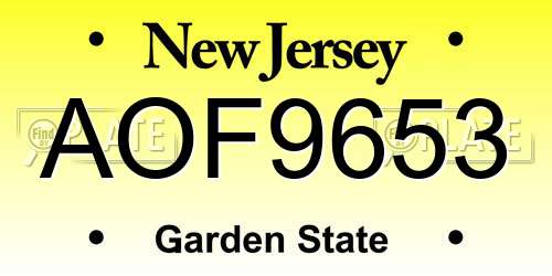 AOF9653 New Jersey License Plate