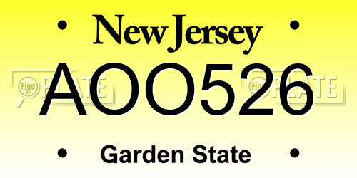 AOO526 New Jersey License Plate