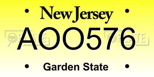 AOO576 New Jersey License Plate