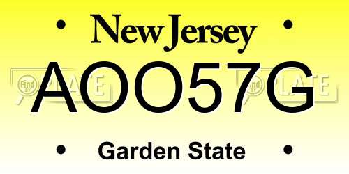 AOO57G New Jersey License Plate