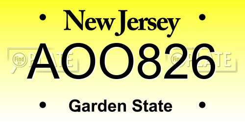 AOO826 New Jersey License Plate