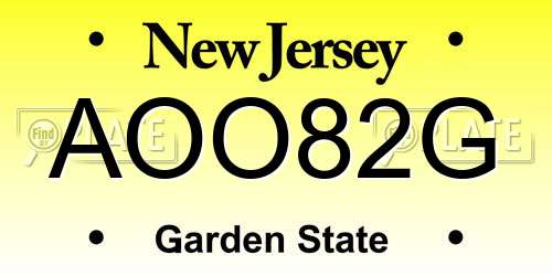 AOO82G New Jersey License Plate