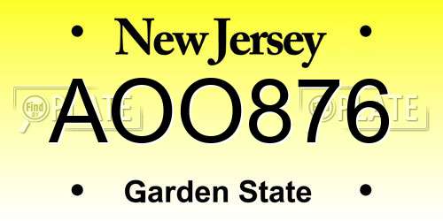 AOO876 New Jersey License Plate