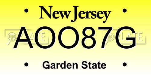 AOO87G New Jersey License Plate