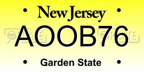 AOOB76 New Jersey License Plate