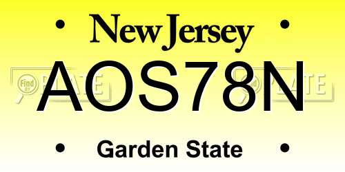 AOS78N New Jersey License Plate