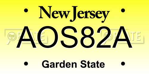 AOS82A New Jersey License Plate