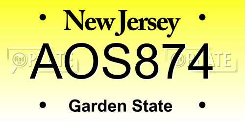 AOS874 New Jersey License Plate