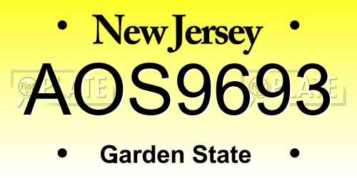 AOS9693 New Jersey License Plate