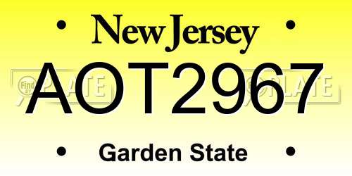 AOT2967 New Jersey License Plate