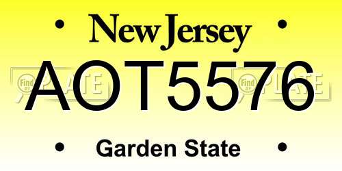 AOT5576 New Jersey License Plate