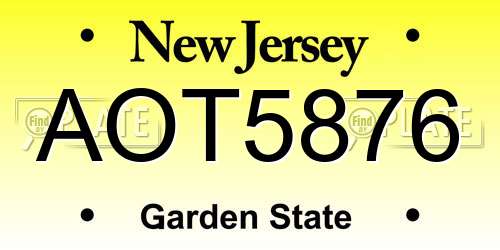 AOT5876 New Jersey License Plate
