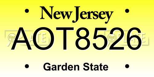 AOT8526 New Jersey License Plate