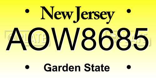 AOW8685 New Jersey License Plate