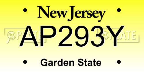 AP293Y New Jersey License Plate