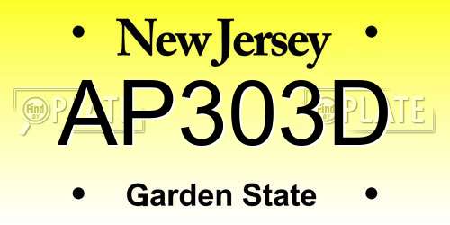 AP303D New Jersey License Plate