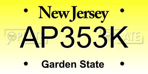 AP353K New Jersey License Plate