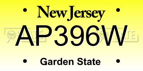 AP396W New Jersey License Plate