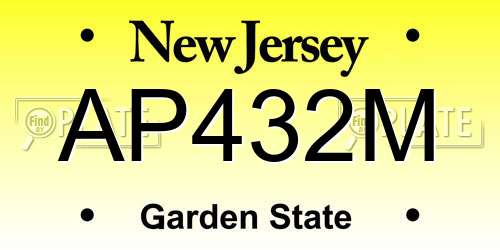 AP432M New Jersey License Plate