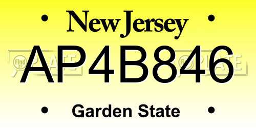 AP4B846 New Jersey License Plate