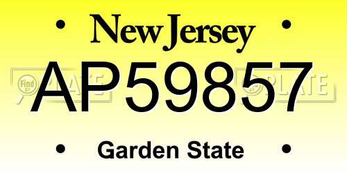 AP59857 New Jersey License Plate