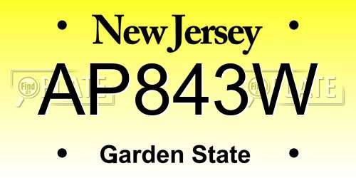 AP843W New Jersey License Plate