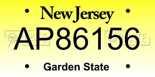 AP86156 New Jersey License Plate