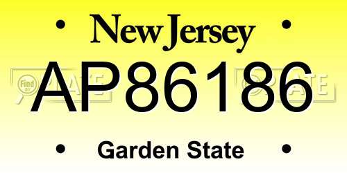 AP86186 New Jersey License Plate