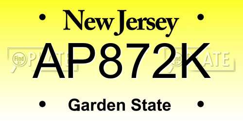 AP872K New Jersey License Plate