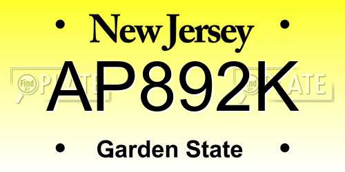 AP892K New Jersey License Plate