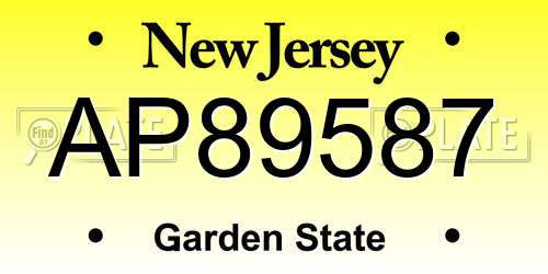 AP89587 New Jersey License Plate