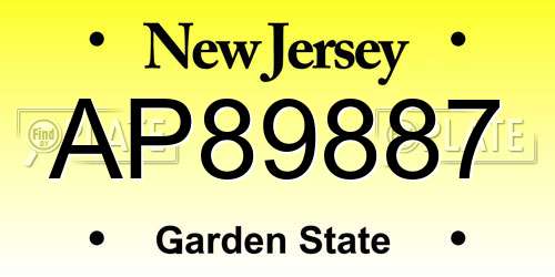 AP89887 New Jersey License Plate