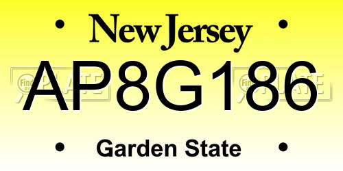 AP8G186 New Jersey License Plate