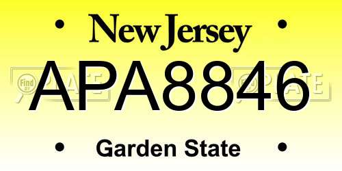 APA8846 New Jersey License Plate