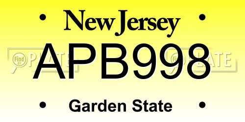 APB998 New Jersey License Plate