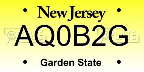 AQ0B2G New Jersey License Plate