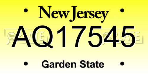 AQ17545 New Jersey License Plate