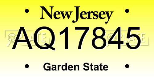 AQ17845 New Jersey License Plate