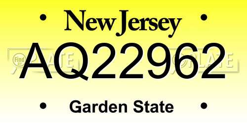 AQ22962 New Jersey License Plate