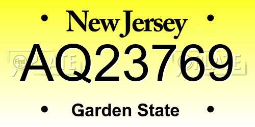 AQ23769 New Jersey License Plate