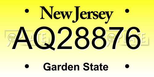 AQ28876 New Jersey License Plate