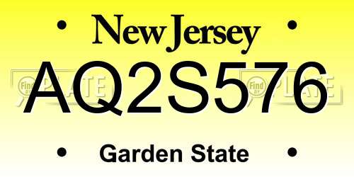 AQ2S576 New Jersey License Plate