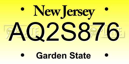 AQ2S876 New Jersey License Plate