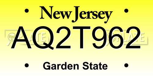 AQ2T962 New Jersey License Plate