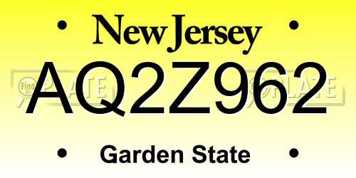 AQ2Z962 New Jersey License Plate