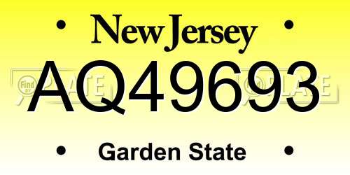 AQ49693 New Jersey License Plate