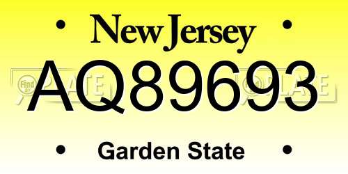 AQ89693 New Jersey License Plate