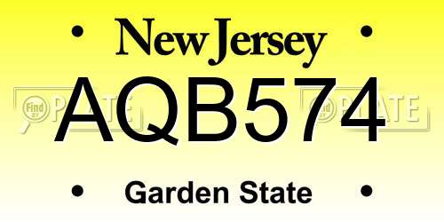AQB574 New Jersey License Plate
