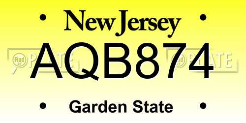 AQB874 New Jersey License Plate