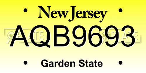 AQB9693 New Jersey License Plate